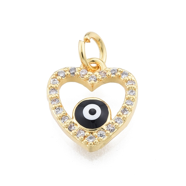 

PandaHall Brass Micro Pave Clear Cubic Zirconia Charms, with Enamel and Jump Rings, Golden, Heart with Evil Eye, Black, 13x11x3mm, Hole: 3mm...