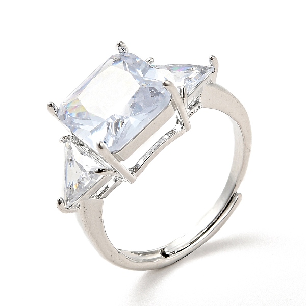 

PandaHall Clear Cubic Zirconia Rectangle Adjustable Ring, Brass Jewelry for Women, Real Platinum Plated, US Size 5 1/4(15.9mm) Brass+Cubic...