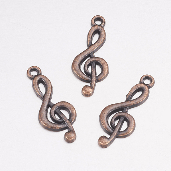 PandaHall Tibetan Style Alloy Treble Clef Pendants, Cadmium Free & Nickel Free & Lead Free, Musical Note, Red Copper, 26x10x2mm, Hole: 2mm...