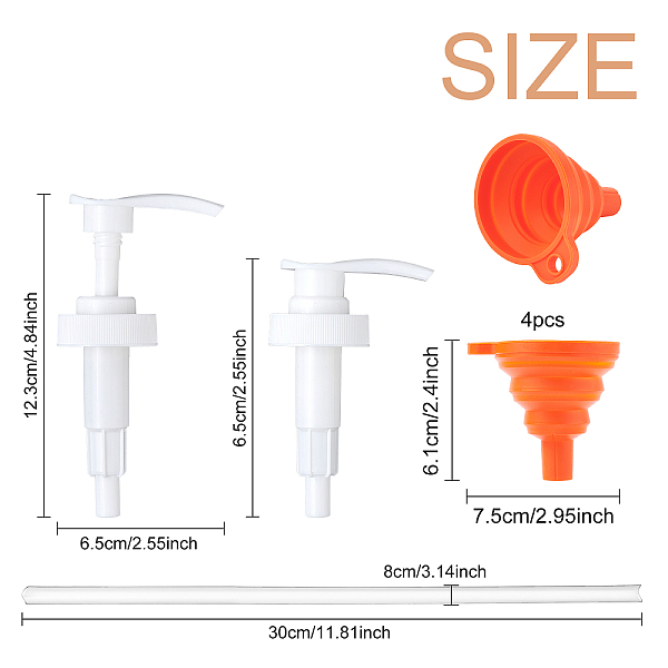 

PandaHall Polypropylene(PP) Dispensing Pump, Fits Shampoo and Conditioner Jugs Bottles, with Portable Foldable Silicone Funnel Hopper, Mixed..., Multicolor