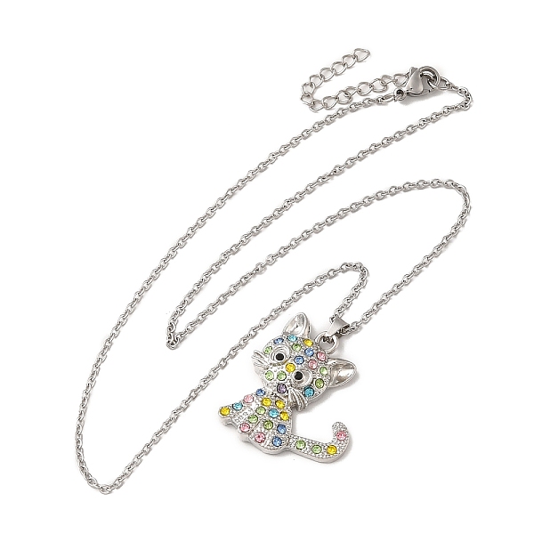 

PandaHall Alloy Rhinestone Cat Pandant Necklace with Cable Chains, Stainless Steel Jewelry for Women, Colorful, 17.83 inch(45.3cm)..., Multicolor