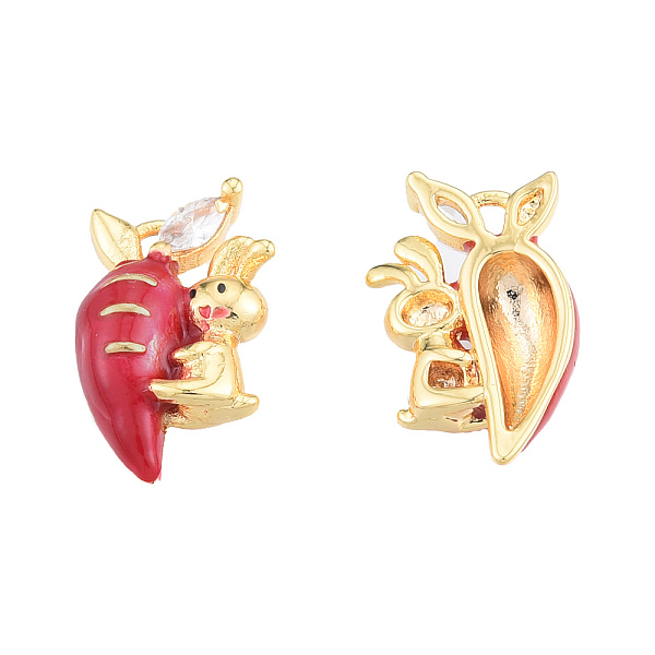 

PandaHall Brass Micro Pave Clear Cubic Zirconia Charms, with Enamel, Nickel Free, Rabbit with Carrot, Crimson, 14.5x9.5x3.5mm, Hole: 0.9mm..., Pink