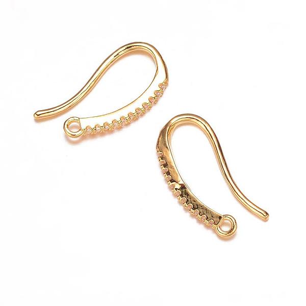 

PandaHall Brass Micro Pave Cubic Zirconia Earring Hooks, Ear Wire, with Horizontal Loop, Golden, 19x9x2mm, Hole: 1mm, 18 Gauge, Pin: 1mm...