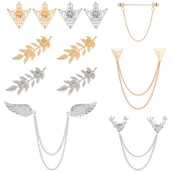 

PandaHall 8Pcs 8 Style Antler & Wing & Triangle Hanging Chain Brooches, Leaf & Flower Shirt Collar Lapel Pins for Men Women, Mixed Color...