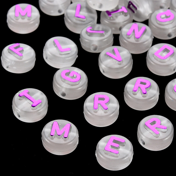 

PandaHall Luminous Acrylic Beads, Horizontal Hole, Flat Round with Random Mixed Letters, Dark Violet, 10x6mm, Hole: 2mm, about...