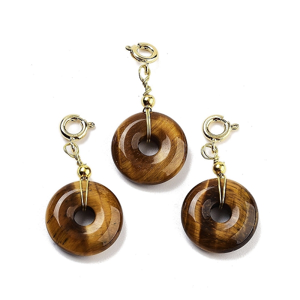 

PandaHall Natural Tiger Eye Donut Pendant Decorations, Brass Clasp Charms Ornaments, 33~34mm Tiger Eye Donut