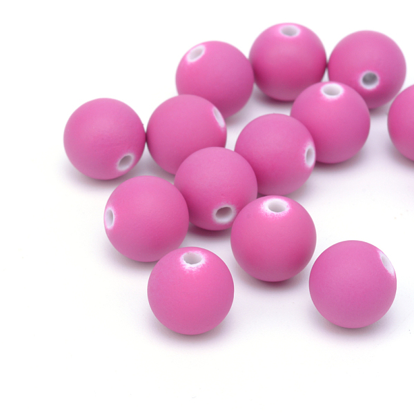 

PandaHall Spray Painted Acrylic Beads, Rubberized Style, Round, Camellia, 10x9.5mm, Hole: 2mm, about 950pcs/500g Acrylic Round Pink