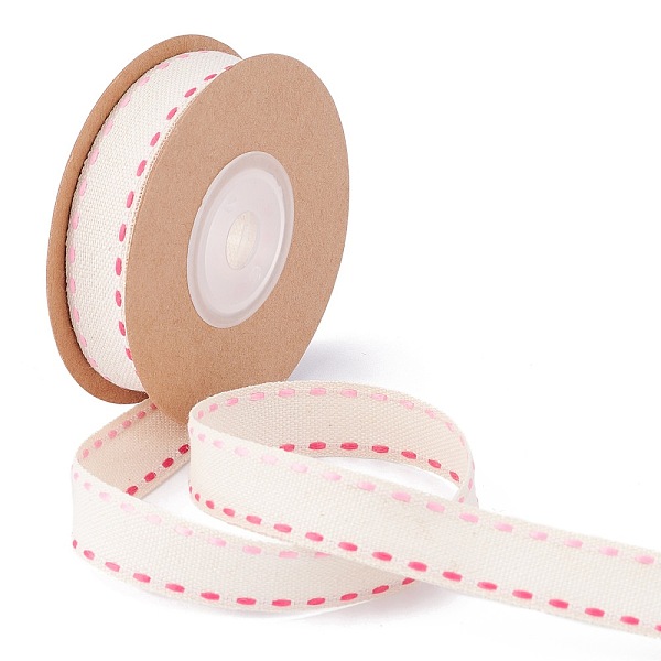 PandaHall Stitched Edge Ribbon, Polycotton Ribbon, for Gift Packaging, Pink, 5/8 inch(15mm), about 5 yards/roll Polycotton None Pink