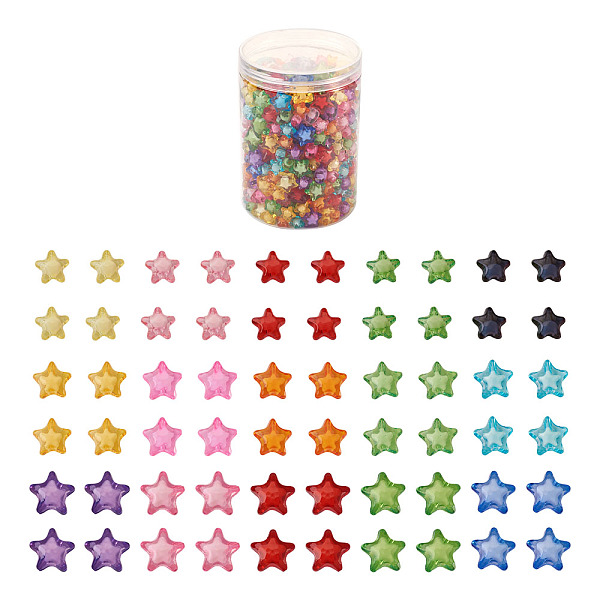 

PandaHall Transparent Acrylic Beads, Bead in Bead, Star, Mixed Color, 500pcs/box Acrylic Star Multicolor