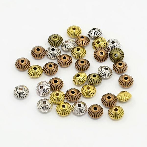 

PandaHall Mixed Color Tibetan Style Alloy Bicone Corrugated Spacer Beads, Cadmium Free & Lead Free, 7.8x5.5mm, Hole: 1mm, about 250pcs/200g...