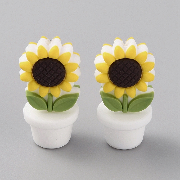 

PandaHall Sunflower Flowerpot Food Grade Eco-Friendly Silicone Beads, Chewing Beads For Teethers, DIY Nursing Necklaces Making, White...