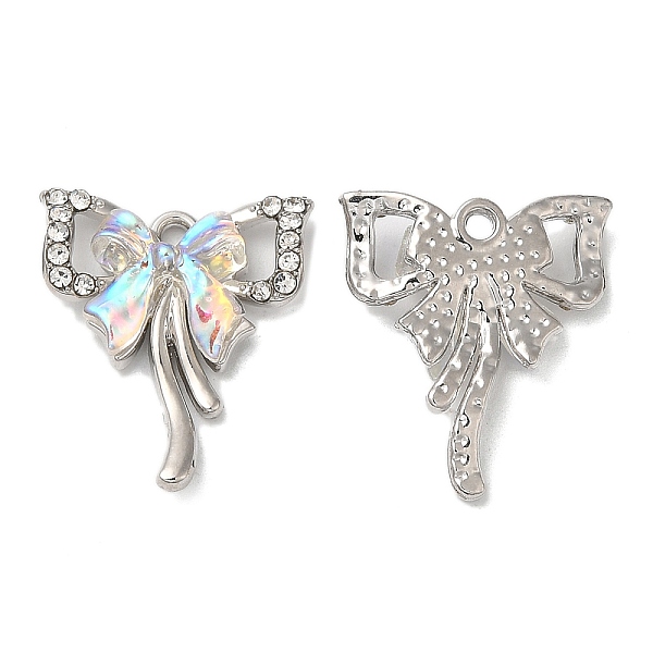 

PandaHall Rack Plating Alloy Pendant, with Acrylic and Rhinestone, Lead Free & Cadmium Free, Bowknot Charms, Platinum, 19x16.5x3.5mm, Hole...
