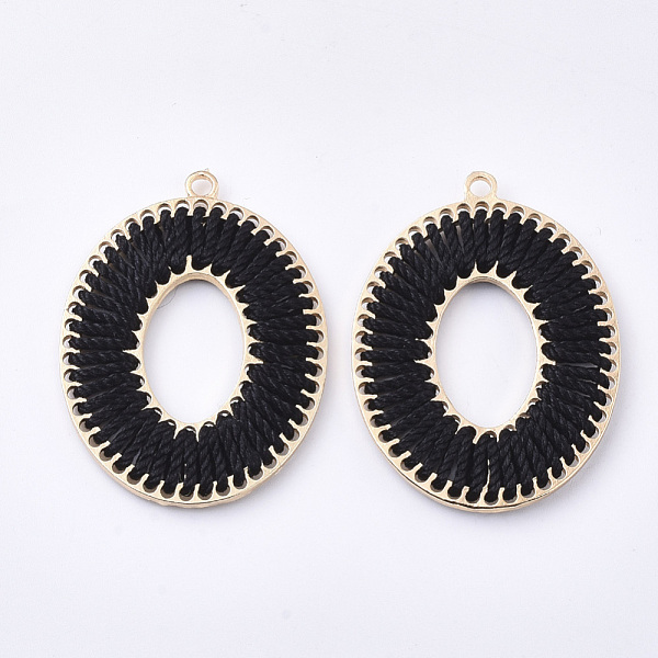 

PandaHall Polyester Thread Woven Pendants, with Golden Plated Alloy Findings, Long-Lasting Plated, Oval, Black, 43x32x3mm, Hole: 2mm...