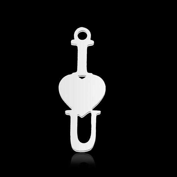 

PandaHall 201 Stainless Steel Pendants, Heart with Letter.I & U, Stainless Steel Color, 20x7.5x1mm, Hole: 1.4mm 201 Stainless Steel Heart