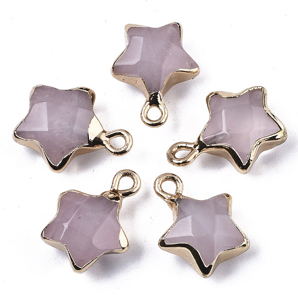 

PandaHall Natural Rose Quartz Pendants, with Light Gold Plated Edge and Brass Loop, Star, Faceted, 16~17x13x6.5mm, Hole: 1.6mm Rose Quartz...
