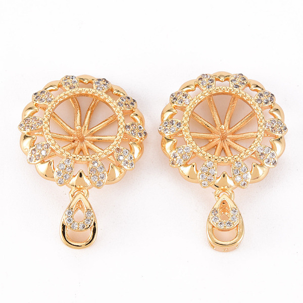

PandaHall Brass Micro Pave Clear Cubic Zirconia Peg Bails Pendants, Nickel Free, for Half Drilled Bead, Flat Round, Real 18K Gold Plated...