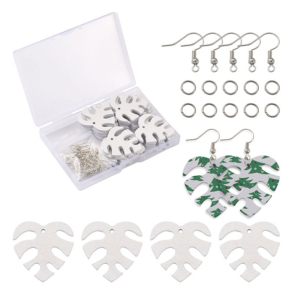 

PandaHall DIY Monstera Leaf Dangle Earring Making Kits, Include Spray Painted Wood Big Pendants, Brass Earring Hooks, Platinum, White...