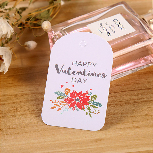 PandaHall Paper Gift Tags, Hange Tags, For Wedding, Valentine's Day, Flower Pattern, 6.5x4.3cm, 100pcs/bag Paper Flower
