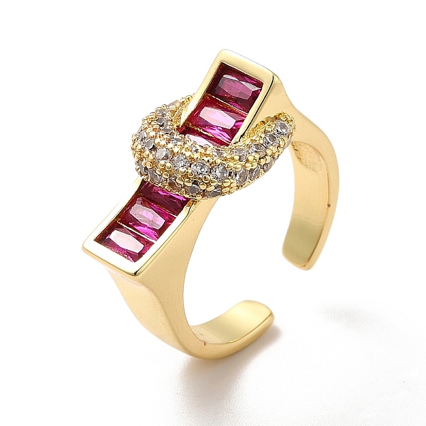 

PandaHall Cubic Zirconia Rectangle with Moon Open Cuff Ring, Real 18K Gold Plated Brass Jewelry for Women, Deep Pink, US Size 7 1/2(17.7mm)...