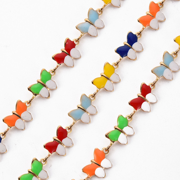 

PandaHall Handmade Brass Link Chains, with Enamel, Soldered, Spool, Butterfly, Real 18K Gold Plated, Colorful, 11x6x1mm, about 16.4 Feet...