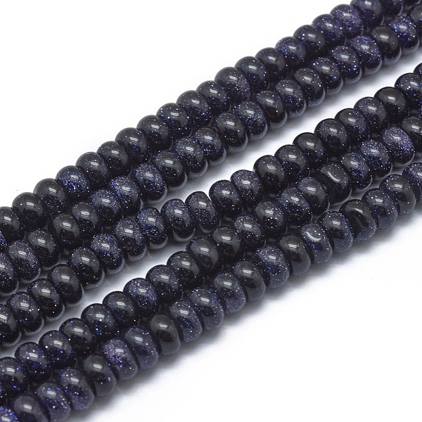 

PandaHall Synthetic Blue Goldstone Beads Strands, Rondelle, 6x3~4mm, Hole: 1mm, about 101pcs/strand, 15.3 inch(39cm) Blue Goldstone Rondelle