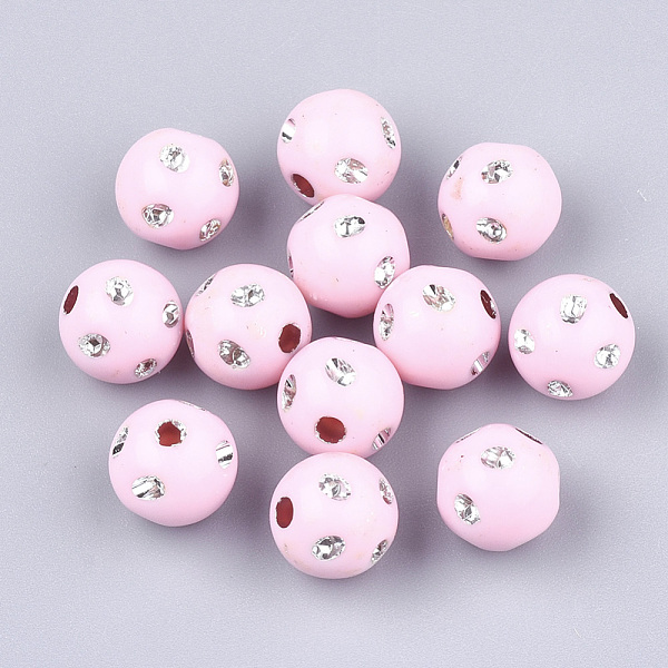 

PandaHall Plating Acrylic Beads, Metal Enlaced, Round, Pink, 9~10x9mm, Hole: 2mm, about 1000pcs/500g Acrylic Round Pink