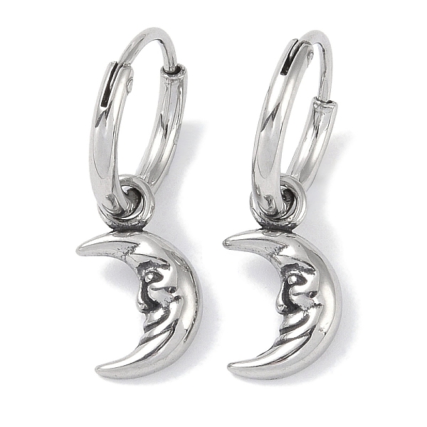 

PandaHall 316 Surgical Stainless Steel Moon Hoop Earrings for Women, Antique Silver, 14.5x8.5mm 316 Surgical Stainless Steel Moon