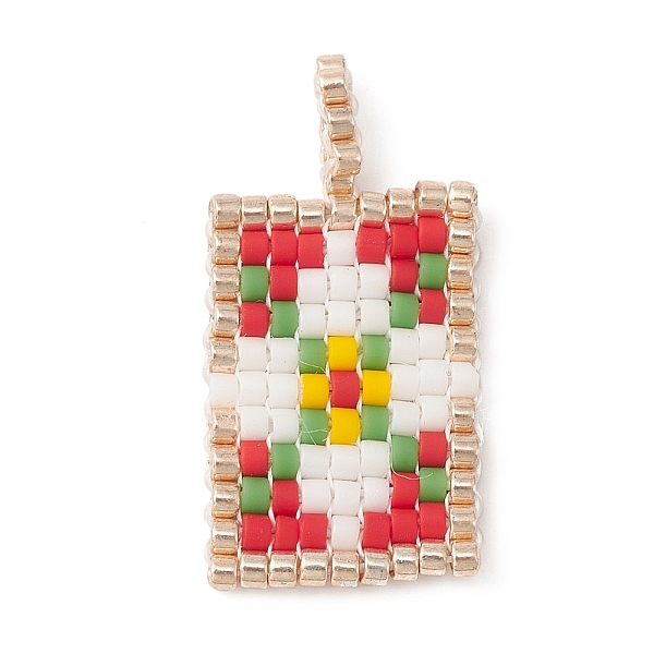 

PandaHall Handmade Seed Beads, Loom Pattern, Rectangle Pendant, Flower, 23x13x2mm, Hole: 3x1.5mm Glass Flower Red