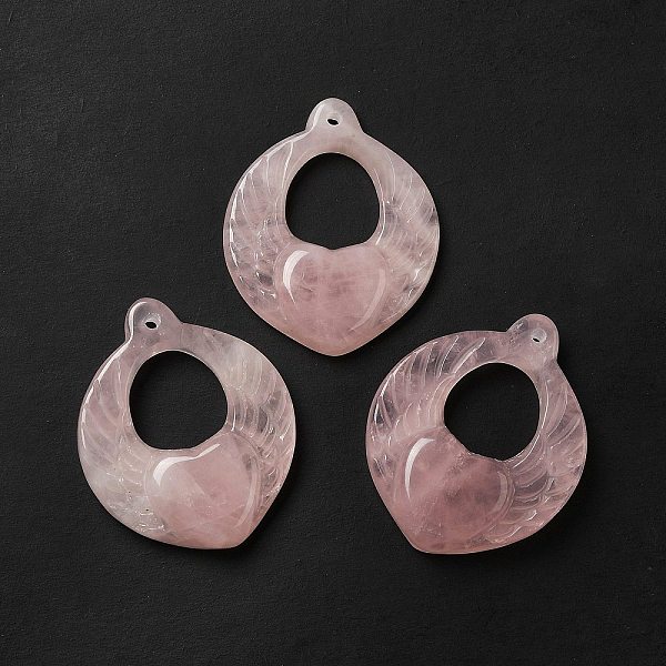 

PandaHall Natural Rose Quartz Pendants, Heart Wing Charms, 38x31x9mm, Hole: 1.5mm Rose Quartz Wing