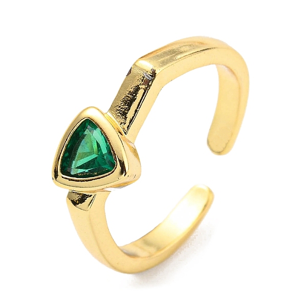 

PandaHall Cubic Zirconia Triangle Open Cuff Rings, Real 18K Gold Plated Brass Earrings, Cadmium Free & Lead Free, Green, Inner Diameter...