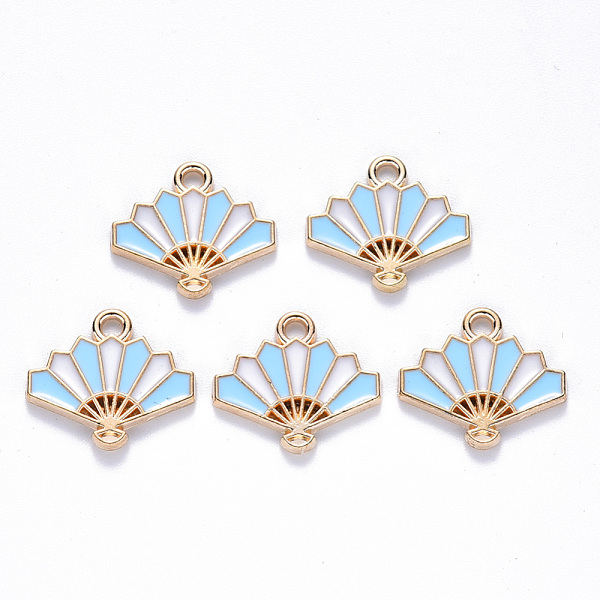 

PandaHall Chinese Style Alloy Enamel Pendants, Fan, Light Gold, Light Sky Blue, 15x17x1.5mm, Hole: 1.6mm Alloy+Enamel Fan Blue