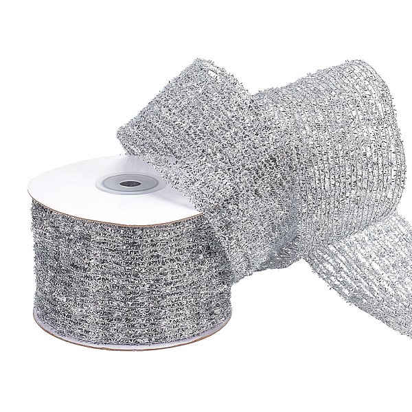 

PandaHall 5 Yards Flat Christmas Glitter Metallic Wired Ribbon, Polyester Decorative Ribbon for Gift Wrapping, Tree Decor, Christmas Party..., Silver