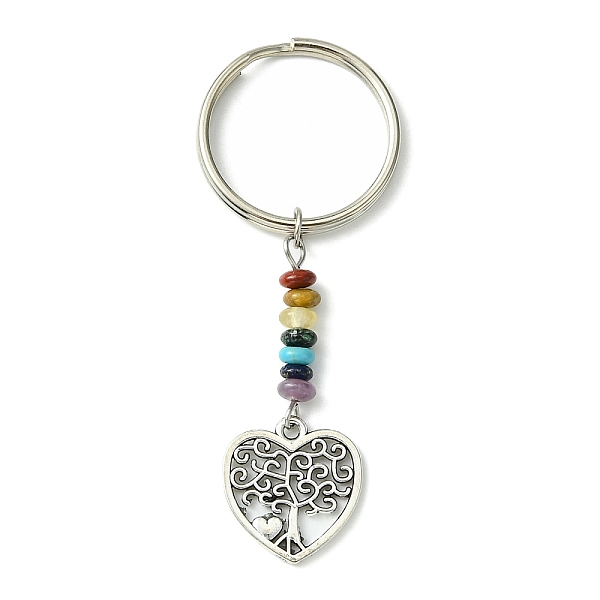 

PandaHall Alloy Tree of Life Pendant Keychain, with Chakra Gemstone Bead and Iron Split Key Rings, Heart, 6.6cm, Pendant: 18x16.5x1mm Alloy...