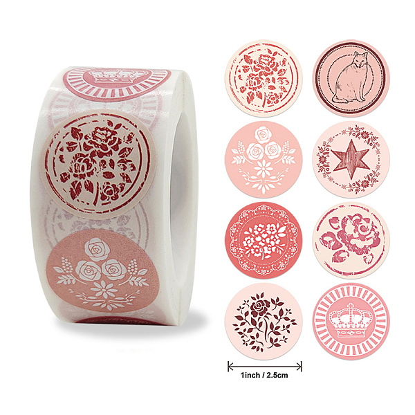 

PandaHall 8 Styles Self-Adhesive Kraft Paper Gift Tag Stickers, Adhesive Labels, Flat Round with Mixed Patterns, Pink, 25mm, about...