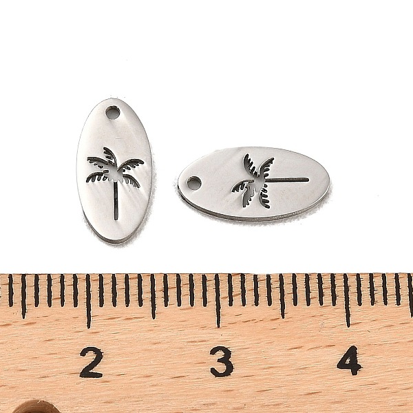

PandaHall 304 Stainless Steel Charms, Oval with Coconut Tree Charm, Stainless Steel Color, 12x6x1mm, Hole: 1mm 304 Stainless Steel Oval