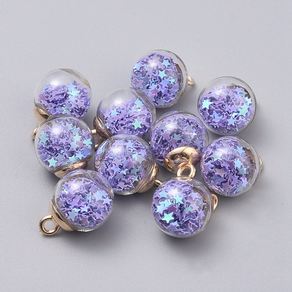 

PandaHall Transparent Glass Globe Pendants, with Plastic Paillette/Sequins Beads inside & CCB Plastic Pendant Bails, Round with Star, Light..., Purple