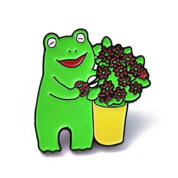 

PandaHall Frog with Flower Enamel Pin, Cartoon Alloy Badge for Backpack Clothes, Electrophoresis Black, Lime, 30x29x1.8mm Alloy+Enamel Green