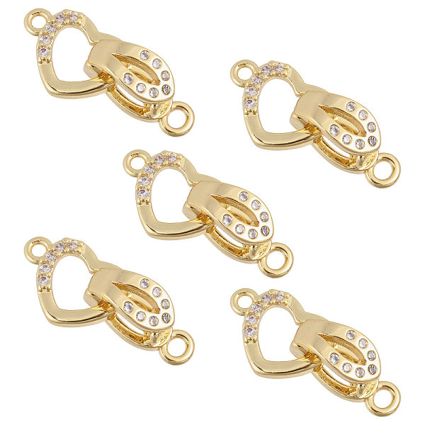 CHGCRAFT 5 Sets Gold Brass Micro Pave Cubic Zirconia Fold Over Clasps Oval Shaped Long-Lasting Mixed Color Clasps for Bracelet Necklace Anklets Jewelry Making Pendant Connector