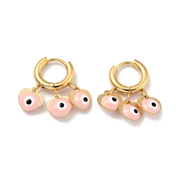 

PandaHall Enamel Heart with Evil Eye Dangle Hoop Earrings, Gold Plated 304 Stainless Steel Jewelry for Women, Pink, 23mm, Pin: 1mm 304...