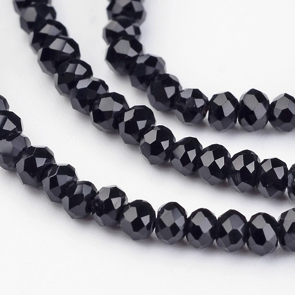 

PandaHall Electroplate Glass Beads Strands, Faceted Rondelle, Black, 3x2mm, Hole: 1mm, about 202pcs/strand, 17 inch Glass Rondelle Black