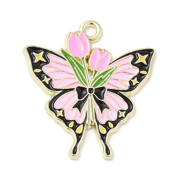 

PandaHall Light Gold Plated Alloy Enamel Pendants, Butterfly with Rose Charm, Pink, 25x23x1.5mm, Hole: 1.8mm Alloy+Enamel Butterfly Pink
