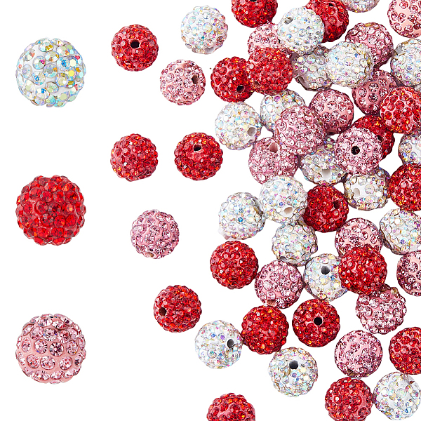 

PandaHall HOBBIESAY 90Pcs 3 Colors Clay Pave Czech Rhinestone Beads 0.39" Polymer Clay Disco Ball Beads Round Crystal Chunky Loose Spacer..., Multicolor