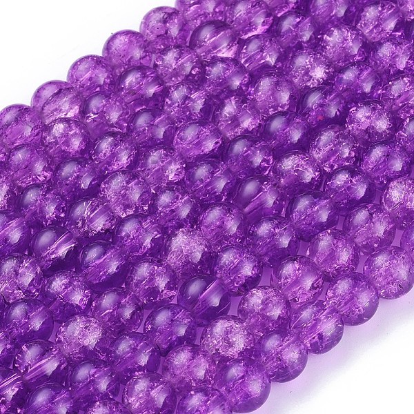 Blue Violet Crackle Glass Round Beads Strands For DIY Jewelry