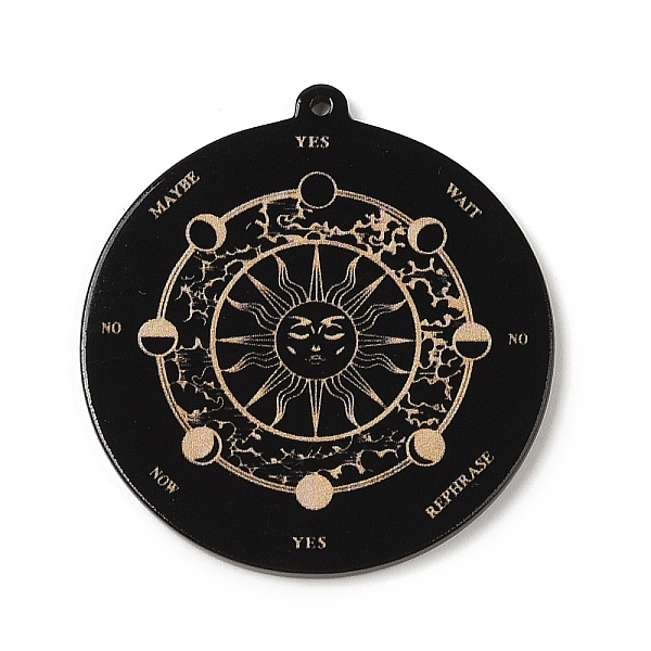 

PandaHall Acrylic Pendants, Flat Round with Moon Phases, Sun, 41x2x38mm, Hole: 1mm Acrylic Sun Black