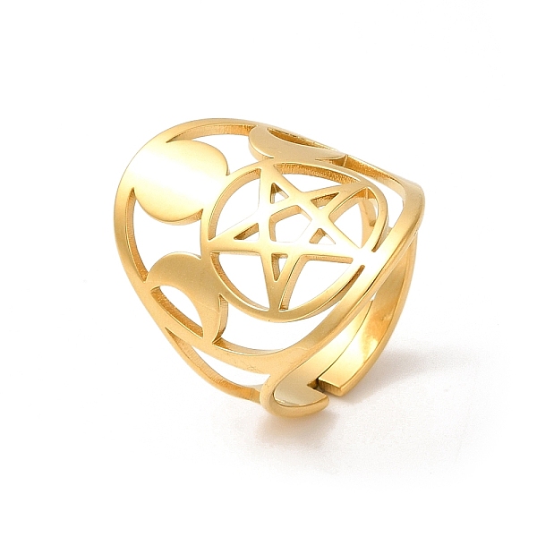 

PandaHall 304 Stainless Steel Adjustable Rings for Women, Hollow Star & Moon & Sun, Golden, US Size 7 1/2(17.7mm) 304 Stainless Steel Oval