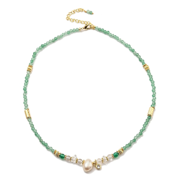 

PandaHall Natural Pearl & Natural Gemstone Beaded Necklaces, 14K Gold Plated Brass Jewelry for Women, 15.04 inch(38.2cm) Mixed Stone Round