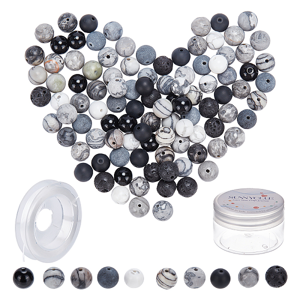 

PandaHall SUNNYCLUE 100Pcs Synthetic & Natural Gemstone Round Beads for DIY Stretch Bracelets Making Kits, with 1Roll Strong Stretchy...