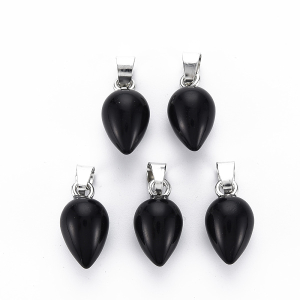 

PandaHall Natural Black Stone Pendants, with Platinum Iron Pinch Bail, Teardrop, 20x11mm, Hole: 7x4mm Black Stone Acorn