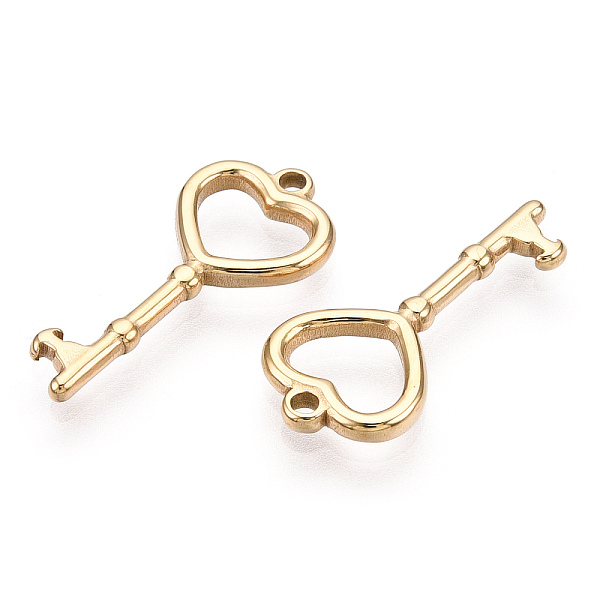 

PandaHall Valentine's Day 304 Stainless Steel Pendants, Manual Polishing, Heart Key Charm, Real 14K Gold Plated, 22x10x2mm, Hole: 1.4mm 304...