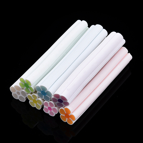 PandaHall Luminous Handmade Polymer Clay Nail Art Decoration, Fashion Nail Care, No Hole Tubes, Flower, Mixed Color, 47~50x8~10x8~10mm...